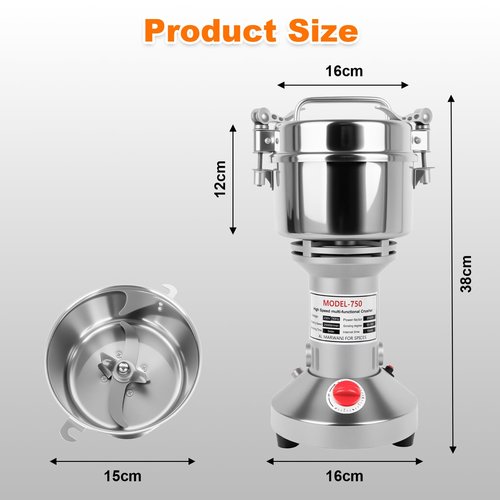 750g Grain Mill for Flour, Electric Spice Grinder, High-Speed Stainless Steel Dry Grinder Mill for Herbs, Nuts, Grains, Seasonings, & Pills. (750g Stand Type)