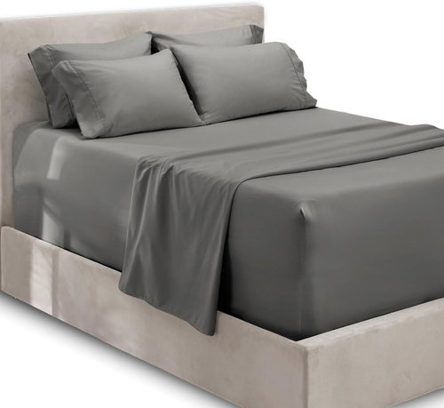 Hearth & Harbor Queen Sheet Set - Extra Deep Pocket for Mattresses 18-24 Inches - 6-Piece Grey Set