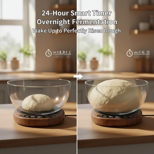 Risecret Pro 2026 Larger Sourdough Starter And Dough Warmer– Upgraded with Real-Time Dough Probe, Dual-Temp Display, 70-110°F Precision Control, 24H Timer Game Changer For Home Bakers White Wood