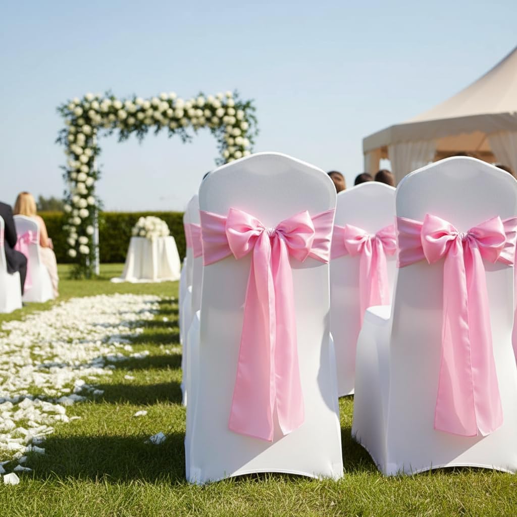 Regine Switzerland Satin Chair Sashes - Elegant Light Pink Chair Bows for Weddings & Parties (10 Pack)