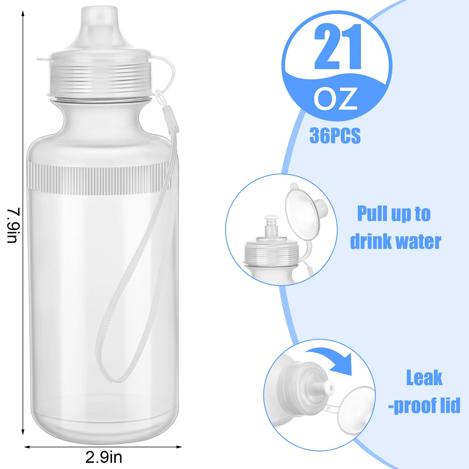 Zubebe 36 Pcs Sports Water Bottles Bulk Squeeze Reusable Bpa-free Plastic Water Bottles End of the Year Gifts Summer Gifts for Students School Travel Hiking Cycling Event Team Gift(Clear White)