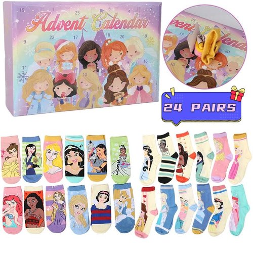Boruub Socks Advent Calendar 2025 for Girls - 24 Pairs Soft Knit Movie Princess Socks for Christmas Countdown Calendar, Princess Gifts for Teens Women Christmas Xmas Holiday