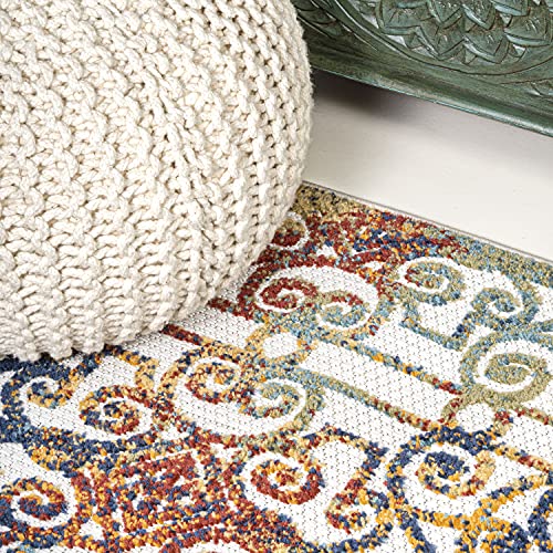 JONATHAN Y Ornate Trellis Indoor Outdoor Area Rug 5X8 Cream/Blue/Orange, Cetara for Backyard, Patio, Porch, Easy-Cleaning, High Traffic, Pet-Friendly, Non-Shedding (AMC111A-5)