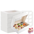 Svalor Cupcake Boxes, 4 Pack Disposable Cupcake Containers, Food Grade Cupcake Carrier 12 Count with Window and Inserts, Cupcake Transport Holders Bulk for Muffins Cookies Treats Dessert（White）