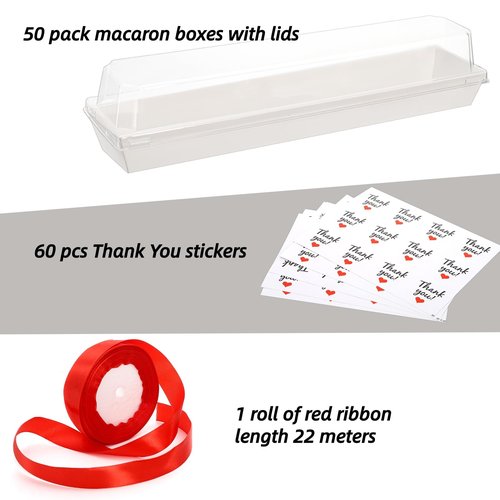 Dicunoy 50 Pack Strawberry Boxes with Clear Lids, 11" Macaron Box with Ribbon and Stickers, Chocolate Covered Strawberries Package Boxes for Cookies, Cocoa Bomb, Truffles, Valentine's Day, Christmas
