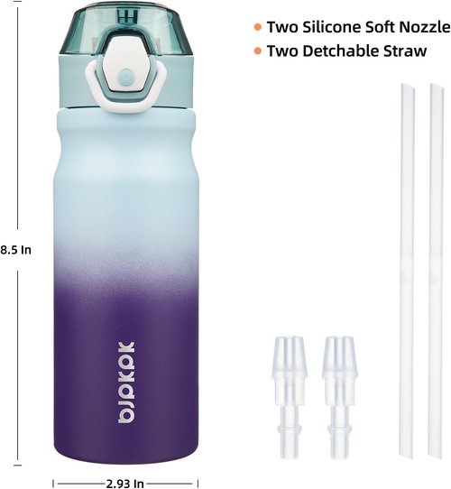 BJPKPK 18oz Insulated Water Bottle - BPA-Free Stainless Steel Flask with Straw | Ocean Dream Design