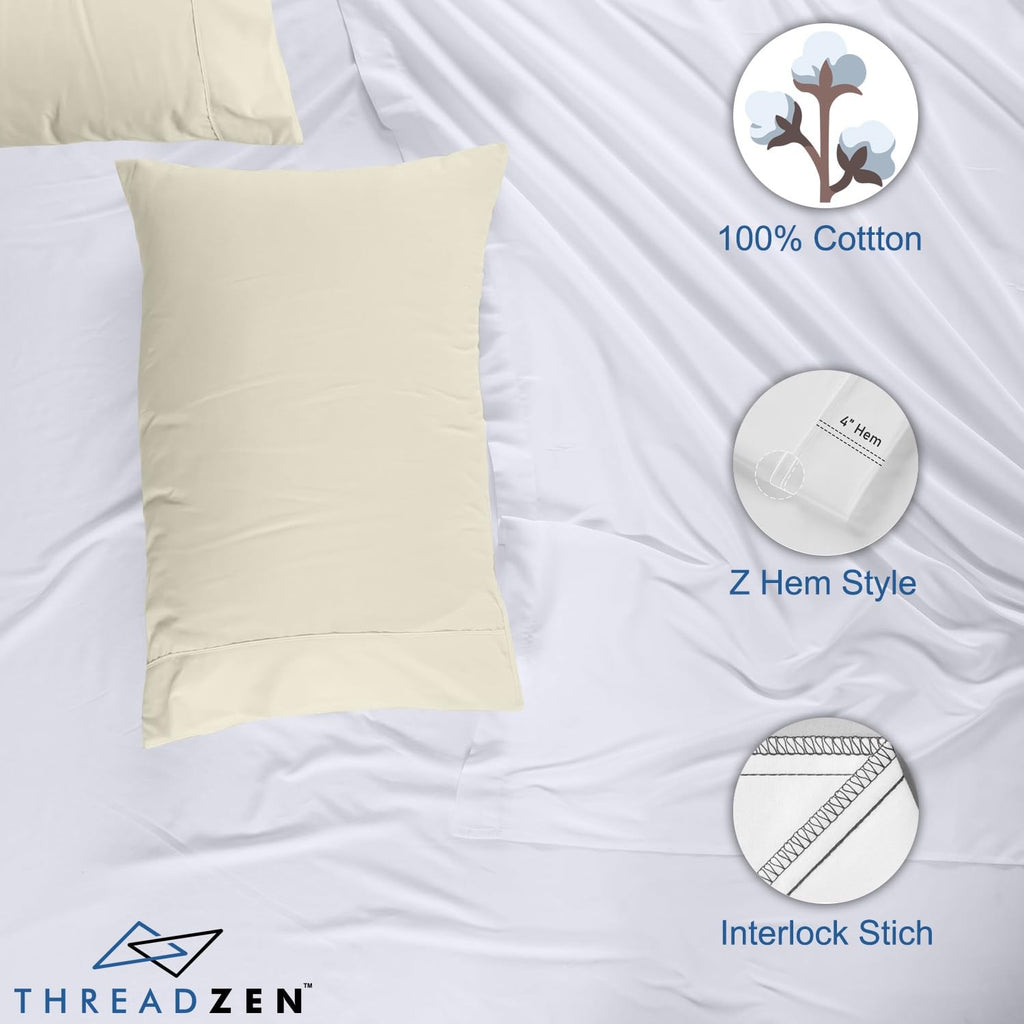 THREADZEN King Pillowcases Set of 2 – 100% Cotton, 600 Thread Count, Soft & Breathable, 21x41 Inches Pillow Covers with Z-Hem & Envelope Closure – Hotel Quality, Easy Care, White