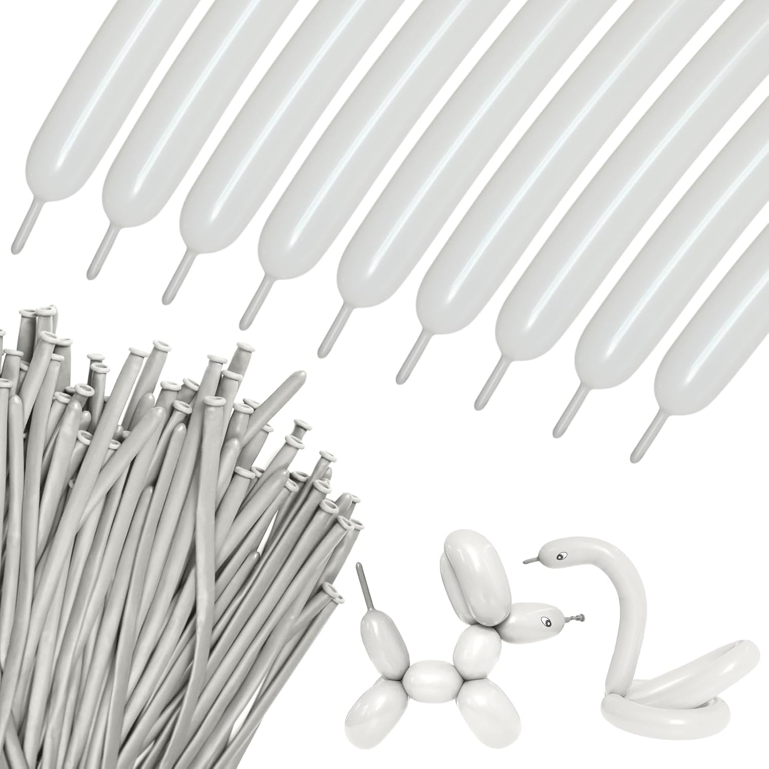 Skiennix 100Pcs Sand White 260Q Balloons - Thick Latex for Twisting Animal Models | Perfect for Halloween & Birthdays