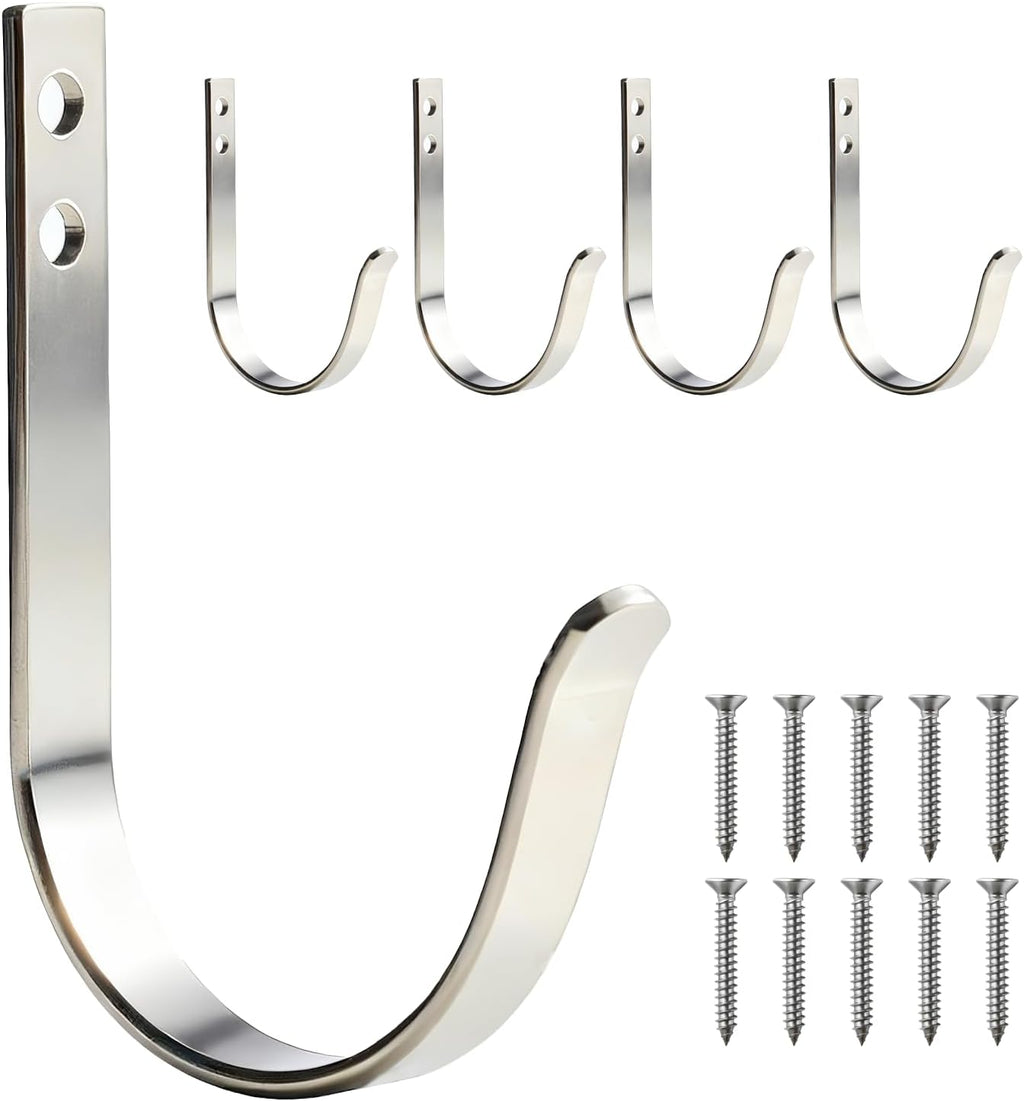 Skiennix Stainless Steel Wall Hooks - Versatile Coat & Towel Hangers for Indoor/Outdoor Use | 5-Pack, Silver