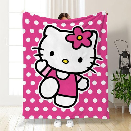 Kitty Silk Flannel Fleece Throw Blanket, Soft Plush, 40 x 60 Inch, All Seasons Blanket for Couch, Sofa, Bed, Camping, Travel (Pink-1)