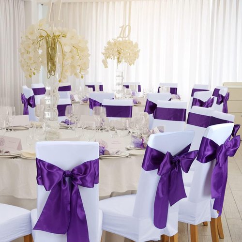 Babenest Satin Chair Sashes - 50 Pcs Upgraded Ribbons & Bows for Weddings, Parties & Events | Purple