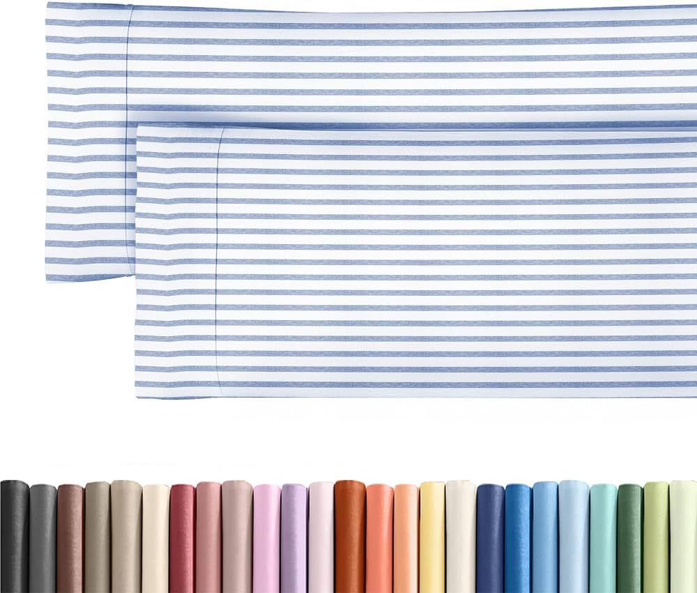 Skiennix Body Pillowcases Set of 2 | Soft 20x54 Long Pillow Covers for Side Sleepers - Blue Stripes, Machine Washable