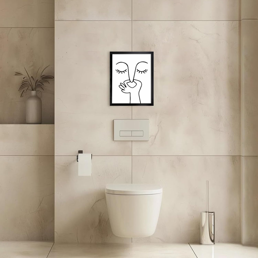 TWNSLLA Black and White Bathroom Wall Art - Funny Abstract Decor for Guest Toilets | 8"x10" Framed Print