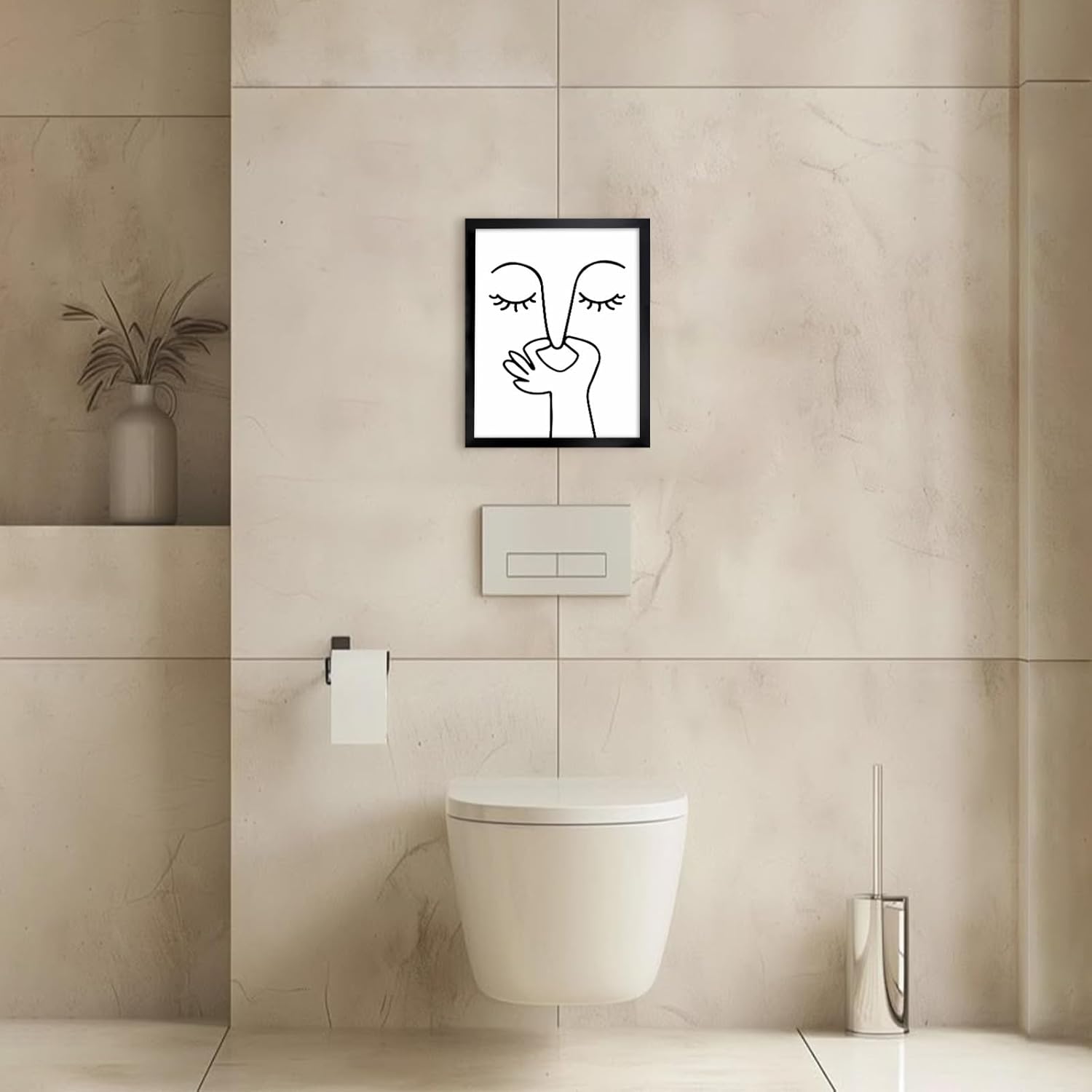 TWNSLLA Black and White Bathroom Wall Art - Funny Abstract Decor for Guest Toilets | 8"x10" Framed Print