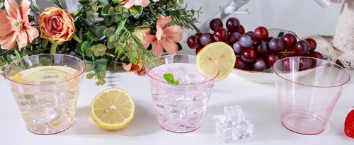 Ciaell 300PCS Clear Pink Plastic Cups - 9 Oz Heavy Duty Plastic Cups - Clear Party Cup Disposable Wine Cup for Parties & Weddings & Party & Easter