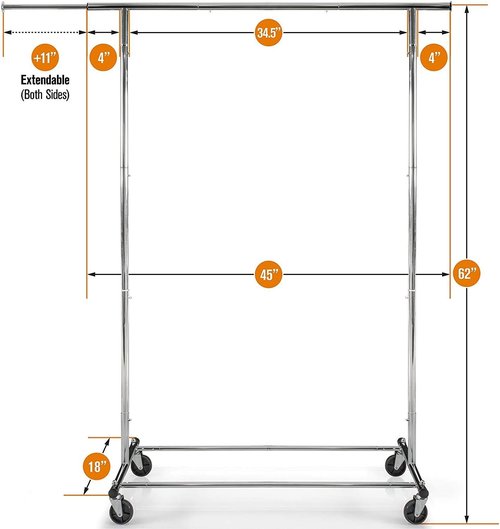 HOME IT Clothes Rack - Heavy Duty Chrome Adjustable Garment Rack | 200 LBS Capacity, Collapsible Design