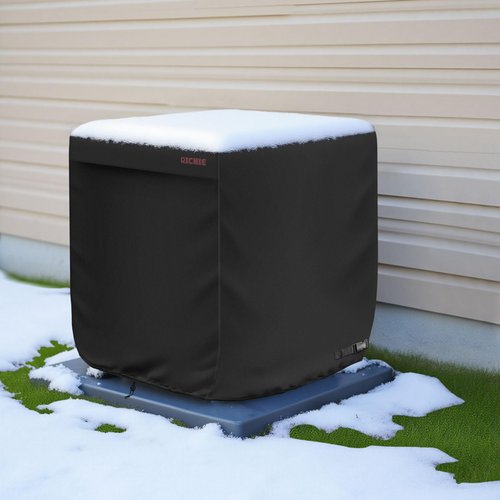RICHIE 420D Air Conditioner Cover for Outside Units, Waterproof Windproof Winter Cover with Elastic Hem for Secure Fit, Anti-UV Fade Resistant, Square AC Covers for up to 30"L x 30"W x 32"H, Black