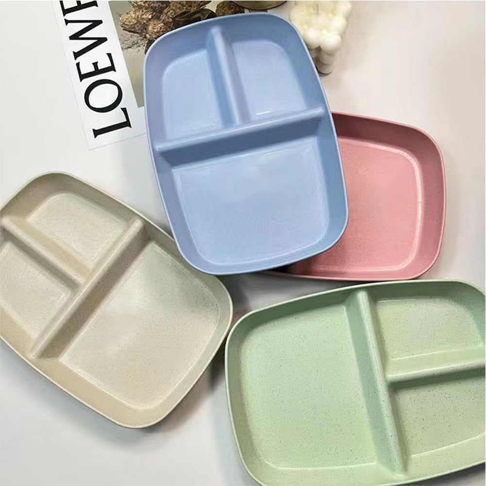 Unbreakable Divided Plates 10.5 Inch 4 PCS,Reusable Wheat Straw Plates，Portion Control Plate Adults, Microwave And Dishwasher Safe, Perfect For Dinner Dishes Kitchen Picnic Party (Classic Series)