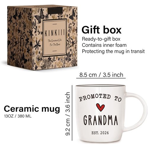 Kinkiii Promoted To Grandma And Grandpa 2026 Mug Set, Pregnancy Announcement for Grandparent Mug Set, Grandparents 2026 Gifts, Grandma And Grandpa Announcement Ceramic Mugs 13Oz