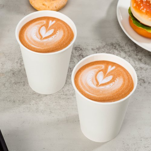 METAPRINT 500 Count 12 oz Disposable Paper Coffee Cups, White Hot Paper Cups for Cafes, Bistros, Parties, and Events