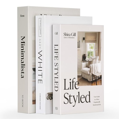 Bahhatii Decorative Fake Books with Hidden Storage, Large Faux Book Boxes for Coffee Table Home Decor, Set of 3, Ivory