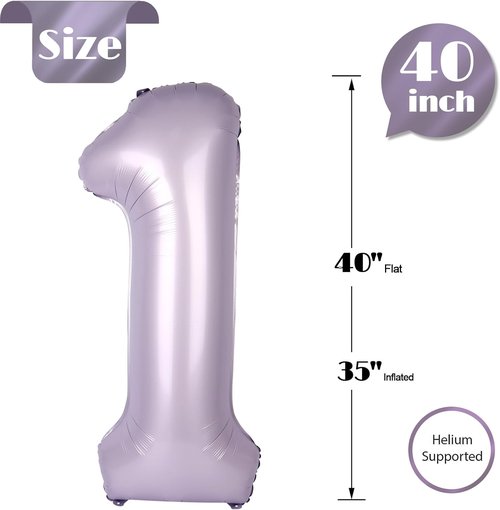 1st Birthday Balloon - 40 Inch Lilac Number 1 Balloon for Girls | Giant Lavender Decoration