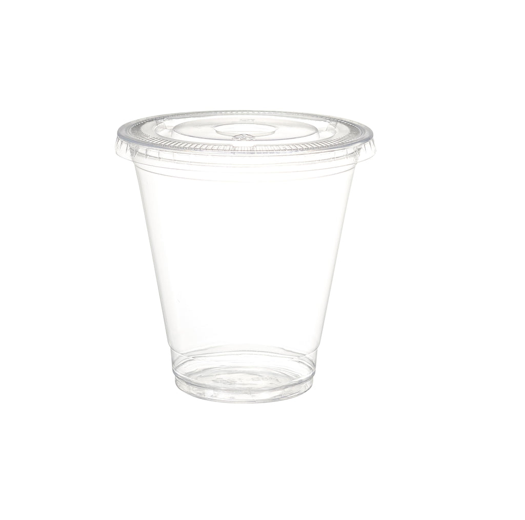 GUSTO 12 oz. Clear Plastic Cups With Flat Lids 50 Count (No Hole), Fruit Cups with Lids for Party - Perfect for Smoothies, Milkshakes, and To-Go Beverages -(Formelry Comfy Package)