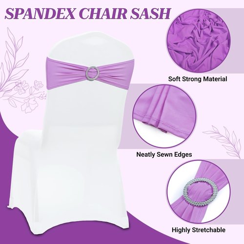 MDS Premium Spandex Chair Sashes - Stretchy Bow Covers with Buckle Slider | Pack of 10 - Light Purple