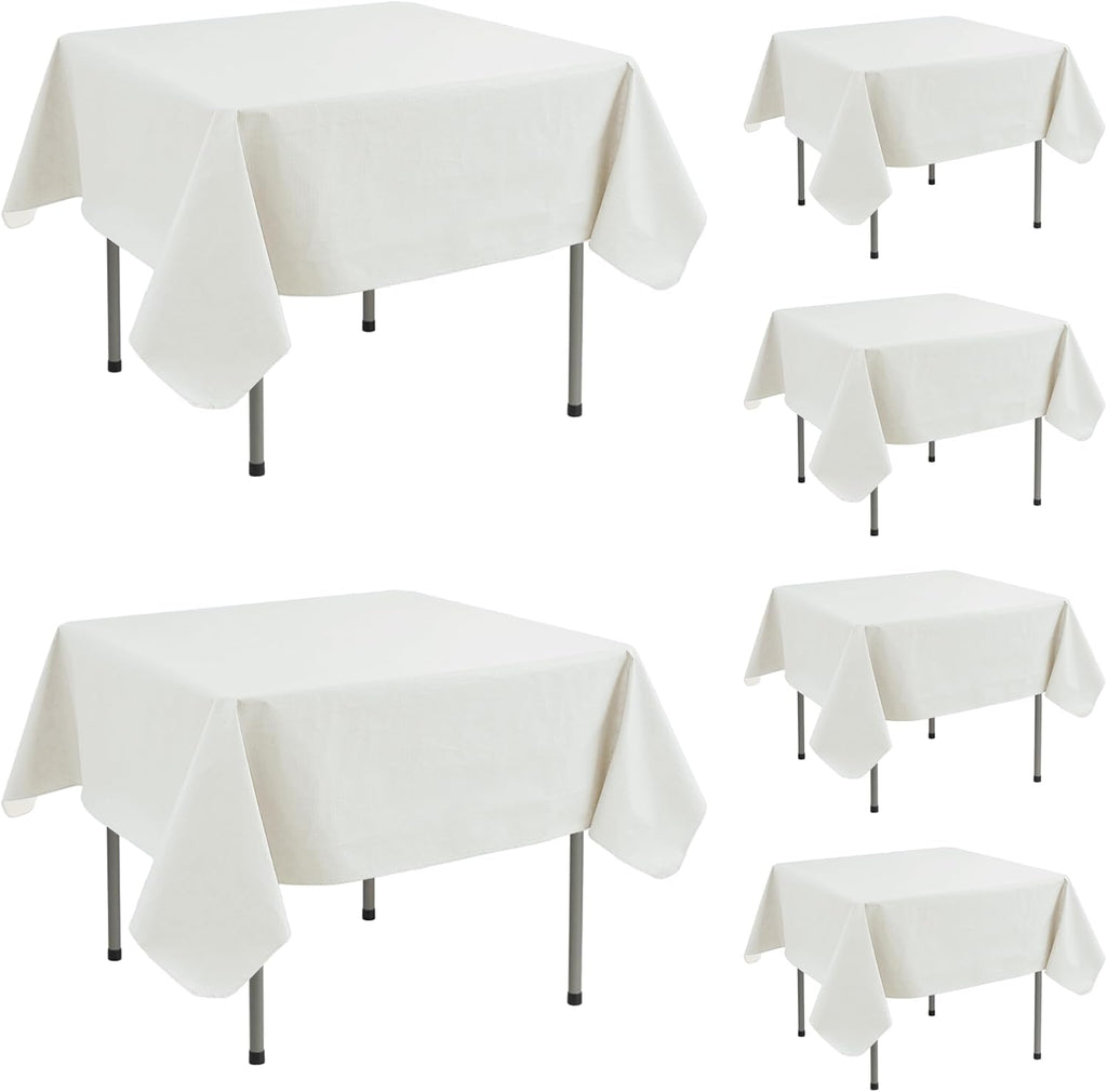 Skiennix Square Vinyl Tablecloth - Waterproof Flannel Backing | 54x54 Inch Ivory - 6 Pack for Outdoor Dining