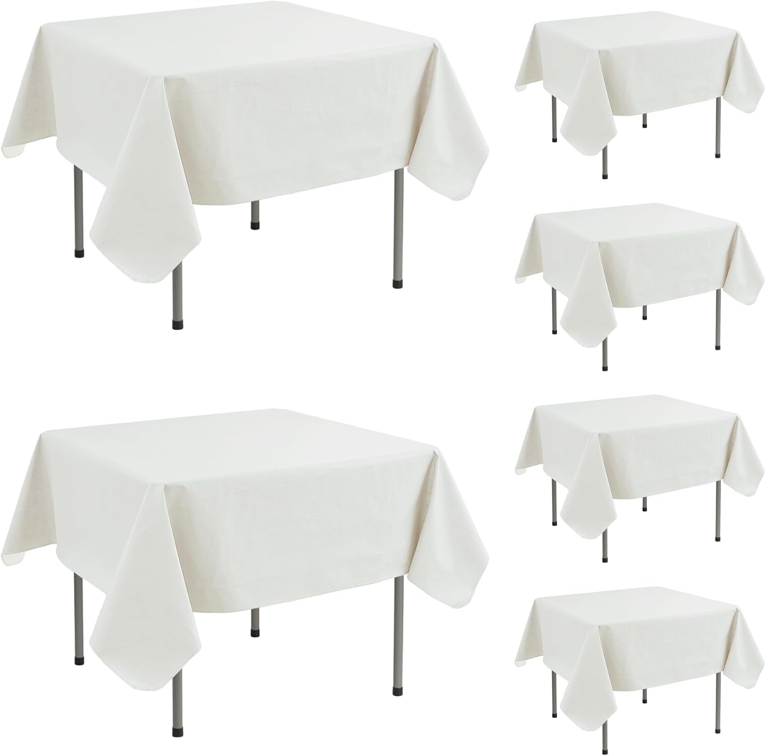 Skiennix Square Vinyl Tablecloth - Waterproof Flannel Backing | 54x54 Inch Ivory - 6 Pack for Outdoor Dining