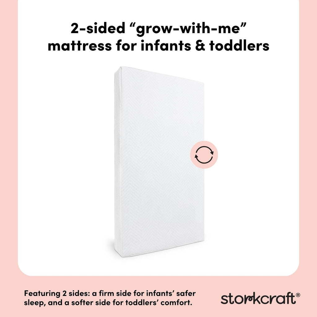 Storkcraft 6-Inch Water-Resistant Grow-with-Me Crib & Toddler Mattress — GREENGUARD Gold Certified, Dual-Sided Mattress for Baby Cribs & Toddler Beds, Durable Water-Resistant Cover, Made in The USA