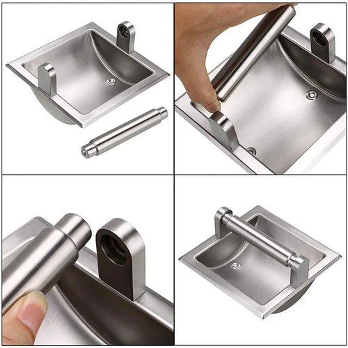 LSWYYP Recessed Toilet Paper Holder,Stainless Steel Square Wall Mounted Toilet Tissue Roll Holder,Toilet Paper Holder Insert for Bathroom Accessories,Brushed Silver