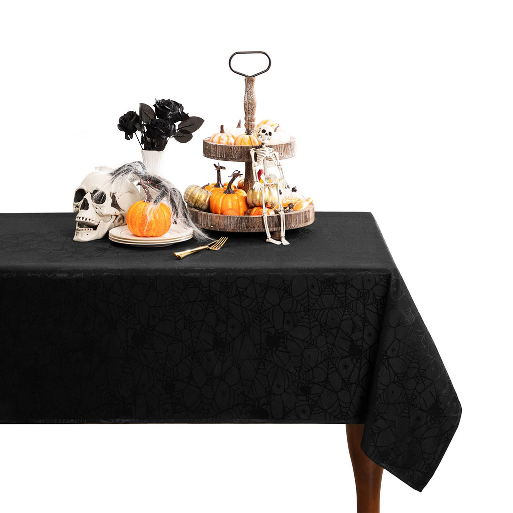 joybest Halloween Tablecloth Black Spider Web Table Cloth Spillproof Fabric Table Cover for Dining Party, Halloween Decorations, Rectangle 60 x 120 Inch
