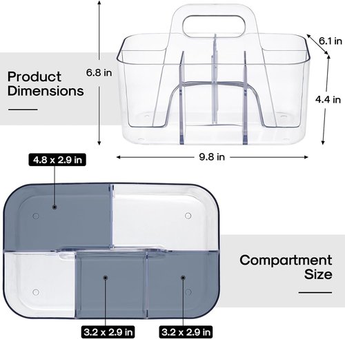 Multiuse Caddy Organizer by [Brand Name] - Portable Divided Plastic Tote for Art, Makeup & Office Supplies - Clear