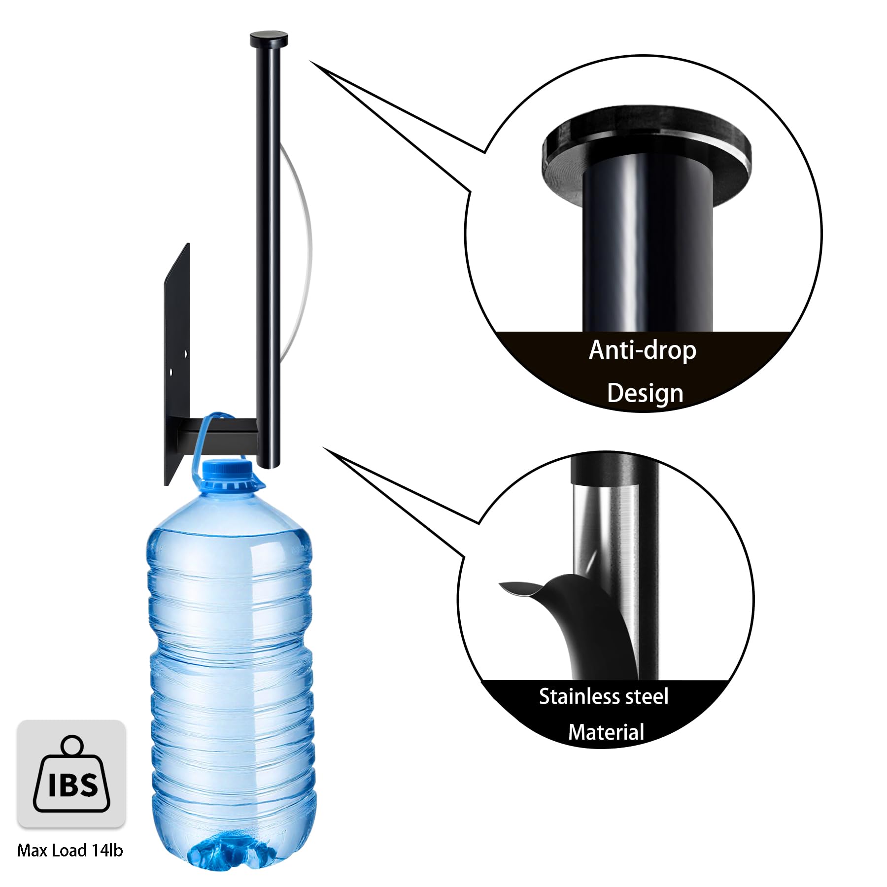 Paper Towel Holder Under Cabinet, Single Hand Operable Tearing Off Paper Towels with Damping Effect, Both Available in Adhesive and Screws, Stainless Steel (Black)