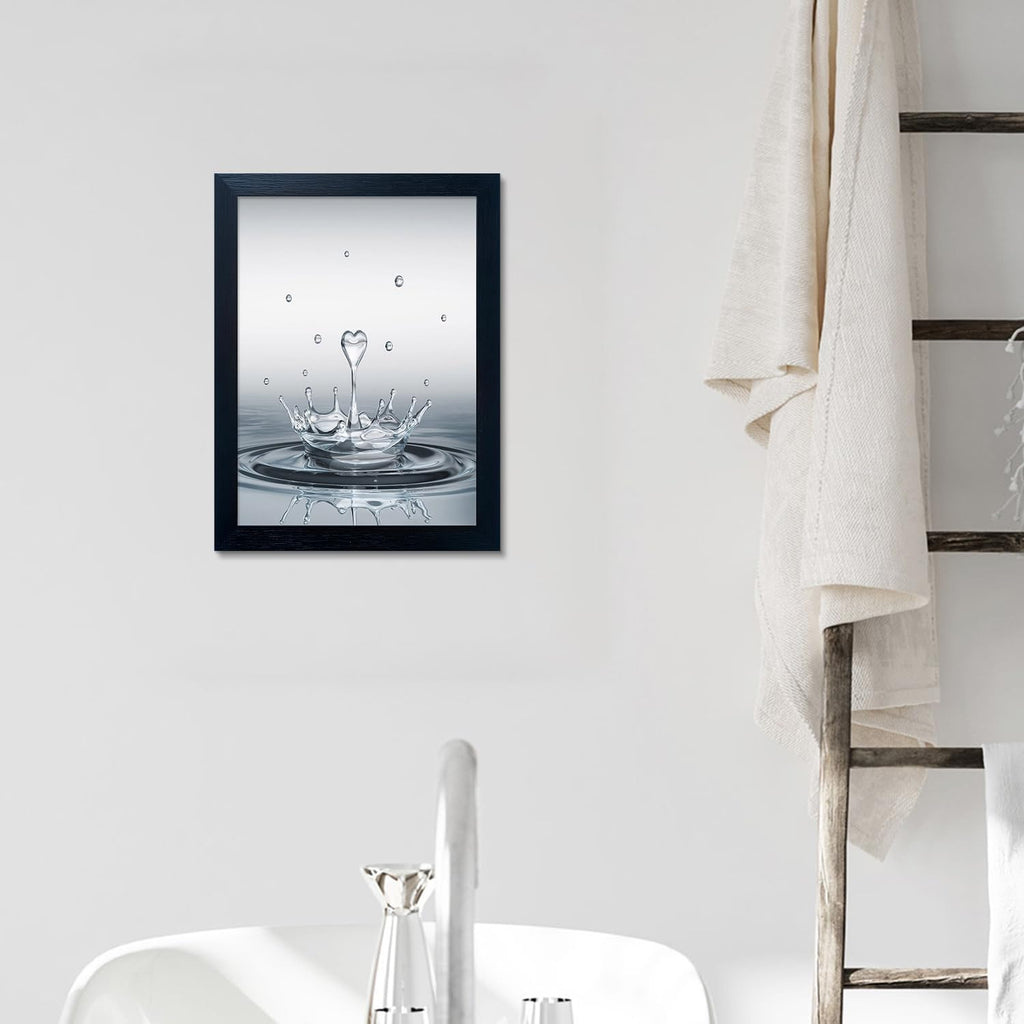 Skiennix Bathroom Wall Art - Modern Heart Water Drop Canvas Print | Black Framed Decor