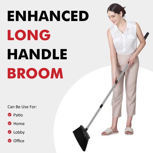 NACENA Heavy Duty Broom, 55 Inch Long Handle Outdoor Large Angle Brooms, Commercial Broom for Sweeping Indoor, for Home Garage Kitchen Office Courtyard Lobby Patio Lawn Concrete, 2 Pack, Black