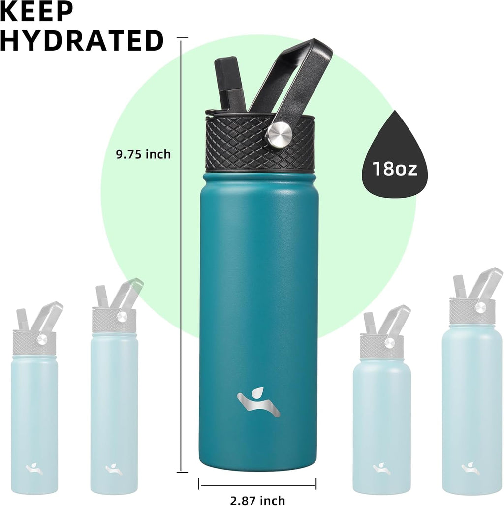 Skiennix 18 Oz Insulated Stainless Steel Water Bottle - Durable Sport Design | Light Blue