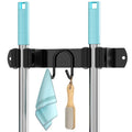 AURIKAR Broom Holder Wall Mount, Stainless Steel Mop and Broom Organizer, Broom Hanger with 2 Slots 2 Hooks for Home Kitchen, Garage, Garden and Laundry Room, Black