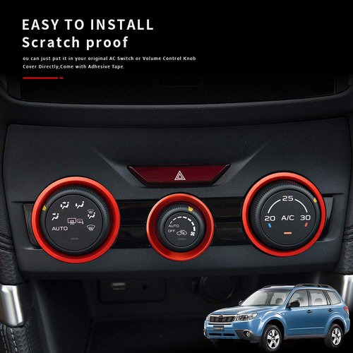 Auovo AC Climate Control Knob Outer Ring Covers Accessories for Subaru Forester 2019-2024 / Crosstrek 2018-2022 2023 / Impreza 2017-2023 Interior for Car Air Condition Switch Control Trim (Red)