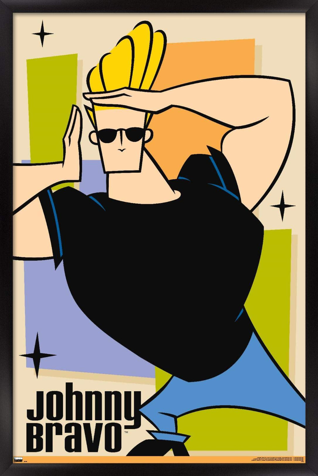 Trends International Johnny Bravo - Pose Wall Poster, 22.4L x 14.7W, Black Framed Version