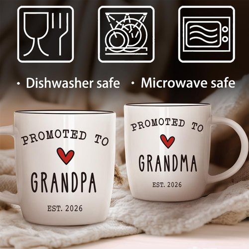 Kinkiii Promoted To Grandma And Grandpa 2026 Mug Set, Pregnancy Announcement for Grandparent Mug Set, Grandparents 2026 Gifts, Grandma And Grandpa Announcement Ceramic Mugs 13Oz