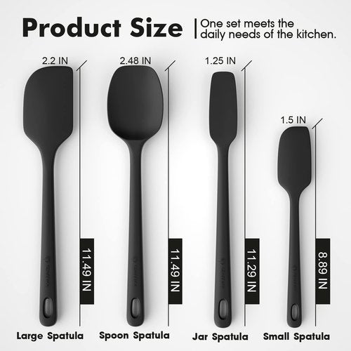 ChefAide Silicone Spatula Set - 4 Pieces, Ergonomic Heat Resistant Rubber Spatulas for Cooking & Baking