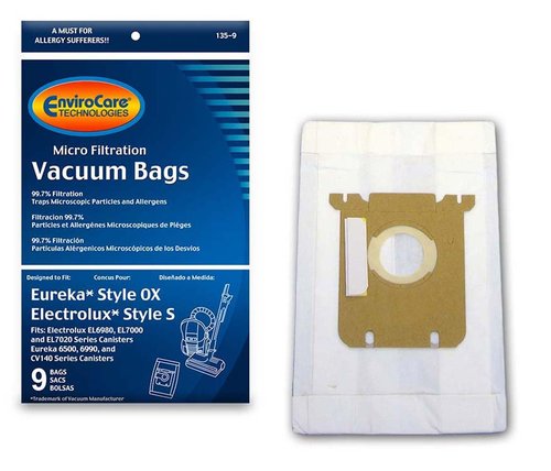 EnviroCare Replacement Micro Filtration Vacuum Cleaner Dust Bags for Electrolux Harmony/Oxygen Style S and Eureka Canisters Style S Canisters 9 Pack