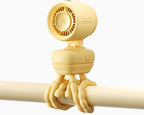 JISULIFE Stroller Fan - Compact & Stylish 38H Cooling with Soft Night Light | One-Click Detachable for Travel & Nursery (Yellow)