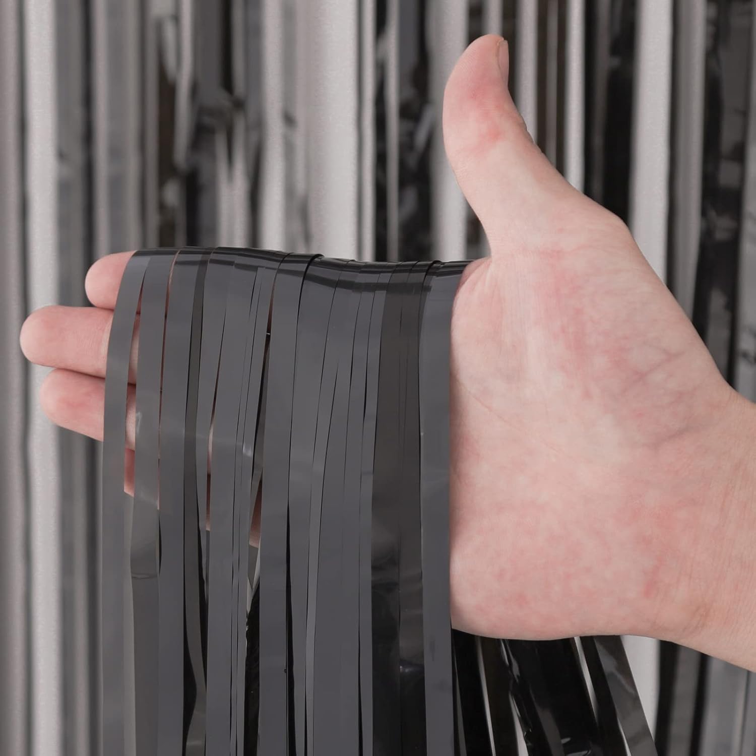 Voircoloria Black Foil Fringe Backdrop Curtains - 3 Pack of 3.3x8.2 Feet Tinsel Streamers for Parties