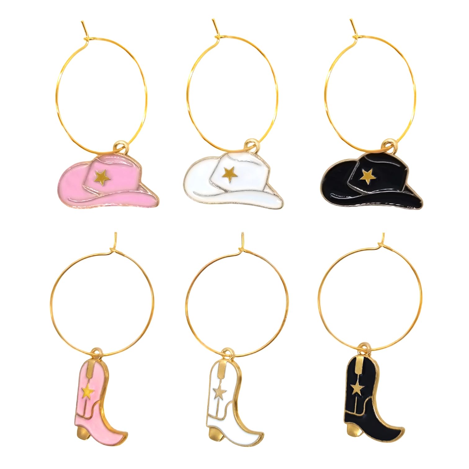 Sopopal Set of 6 Cute Wine Glass Charms Cowboy Boots Hats Funny Wine Markers for Stem Glasses Party Favors Decorations