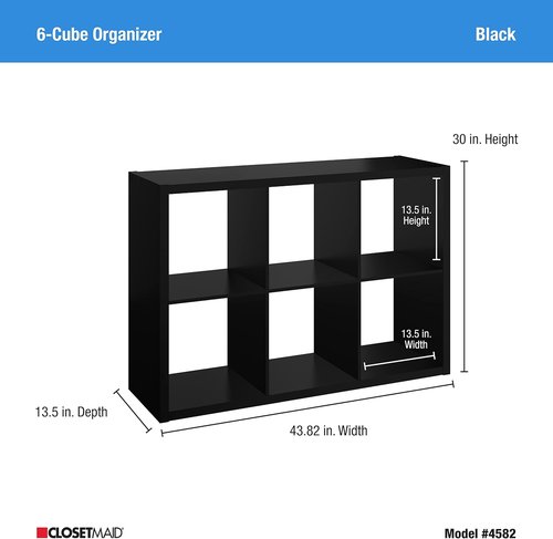 ClosetMaid 6-Cube Storage Shelf Organizer - Versatile Open Back Design, Easy Assembly, Black Wood Finish