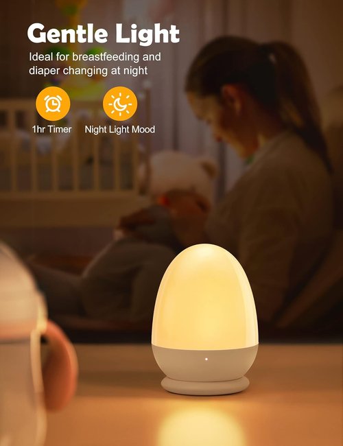 JolyWell Baby Night Light - Portable Touch Nursery Lamp with Charging Pad & Timer | White