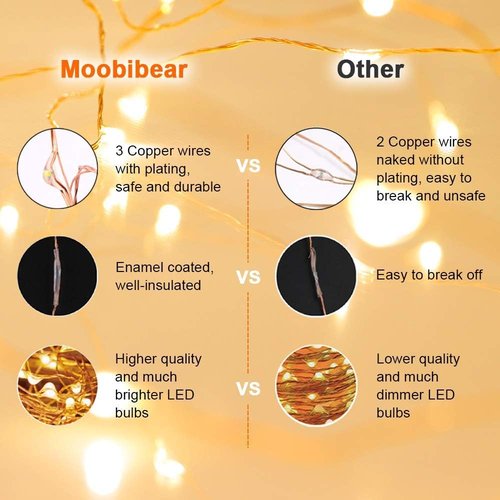 Moobibear LED String Lights - 99ft 300 LEDs Dimmable Warm White Fairy Lights | Remote Control for Outdoor & Indoor Decor